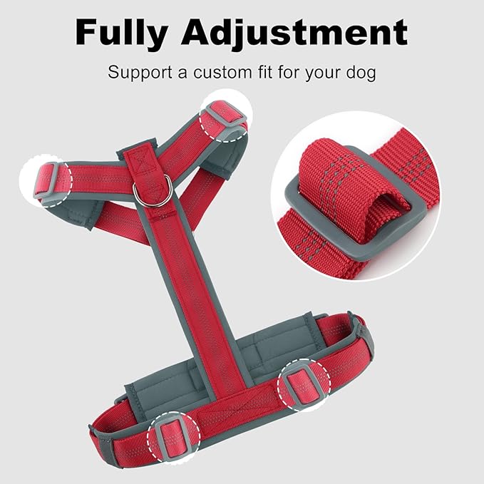 Plutus Pet No Pull Dog Harness, Adjustable Nylon Harness with Soft Padding, Reflective and Heavy Duty Dog Harness for Small, Medium, Large Dogs(Red, S)