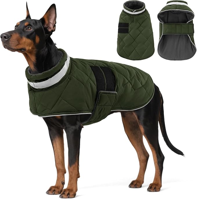 Dog Winter Coat Warm Padded Puppy Jacket Windproof Water Resistant Clothes for Small Medium Large Pets Christmas Sweater Outfit Vest(Green, L)