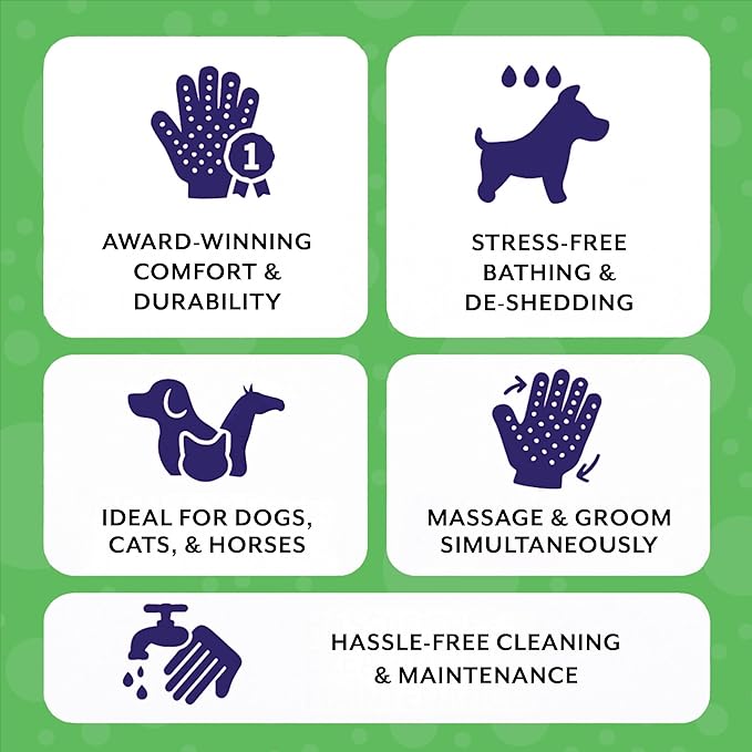 H HANDSON Pet Grooming Gloves - Patented #1 Ranked, Award Winning Shedding, Bathing, & Hair Remover Gloves - Gentle Brush for Cats, Dogs, and Horses (Mono Green, Small)