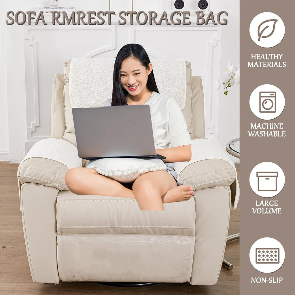 Armrest Cover, Recliner Chair Protector, Furniture Protector Slip, Side Storage Pocket, Stretch Armchair Couch Arm Rest Cover for Recliner, Chair, Sofa (Beige,2 Seater(4pcs))