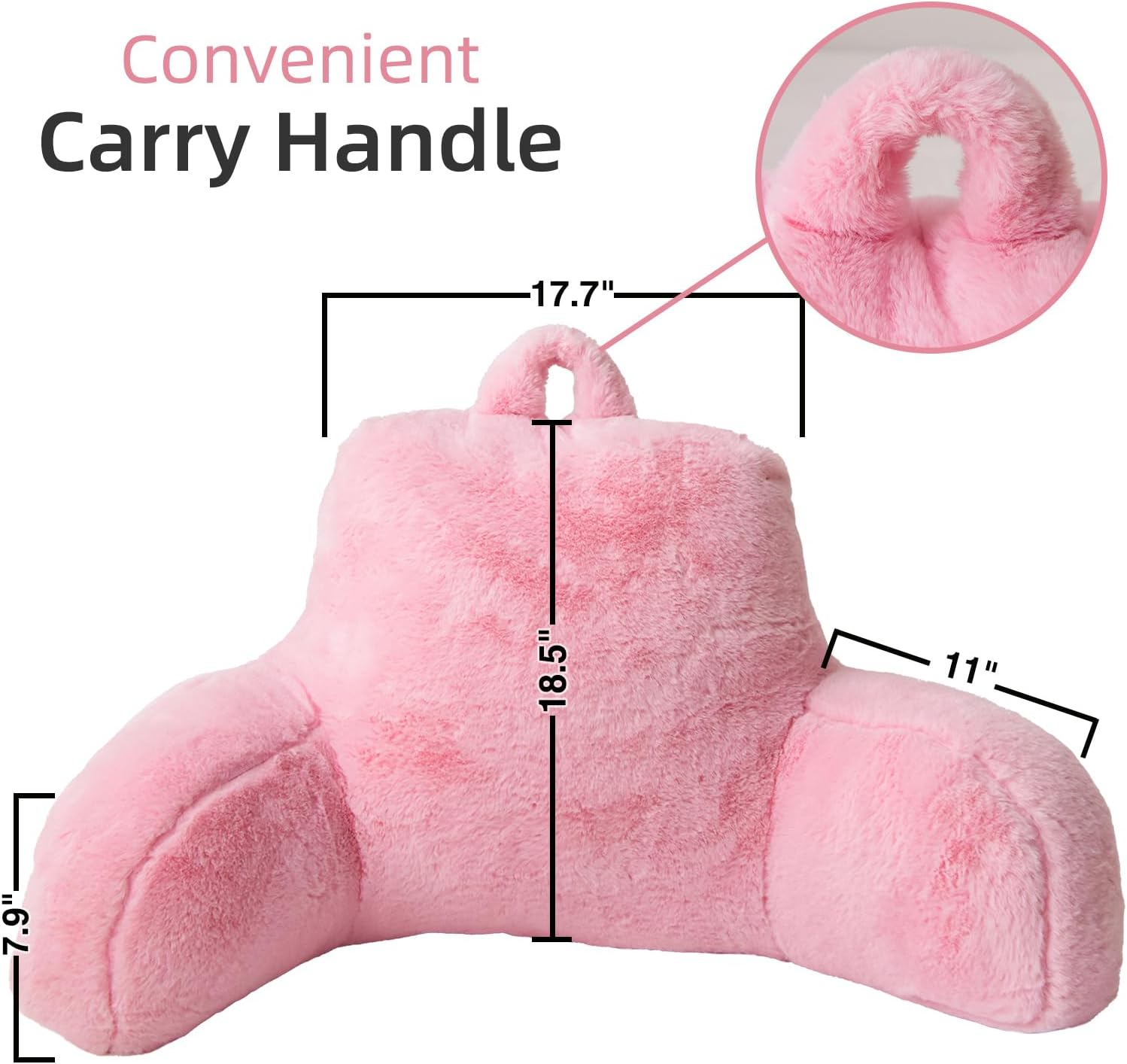 A Nice Night Faux Fur Reading Pillow Bed Wedge Large Adult Backrest with Arms Back Support for Resting in Bed/Couch for Bedrest,BabyPink