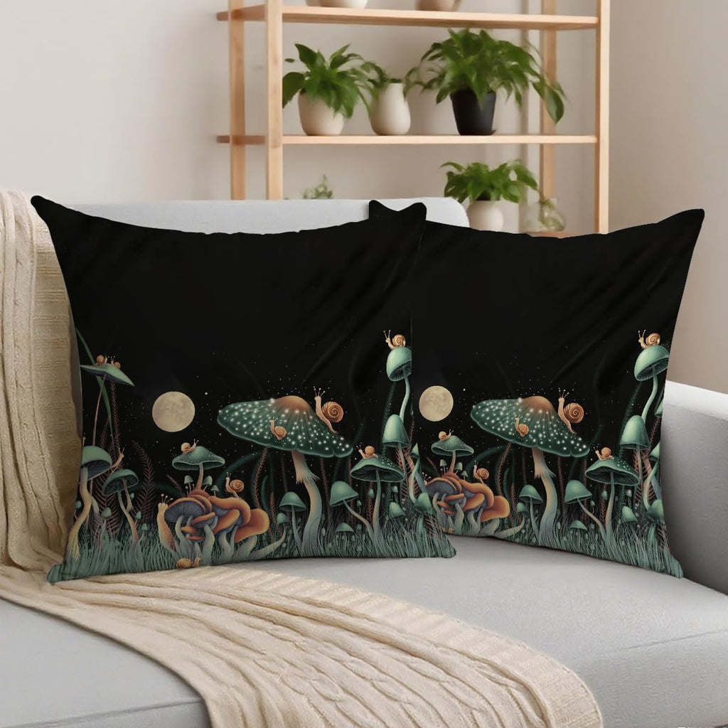 2 Pcs Mushroom Flower Farmhouse Throw Pillow Covers, Summer Seasonal Pillowcase Farmhouse Decorative Linen Cushion Case for Sofa Couch for Couch Sofa Bed Bedroom Living Room Office Home Decor