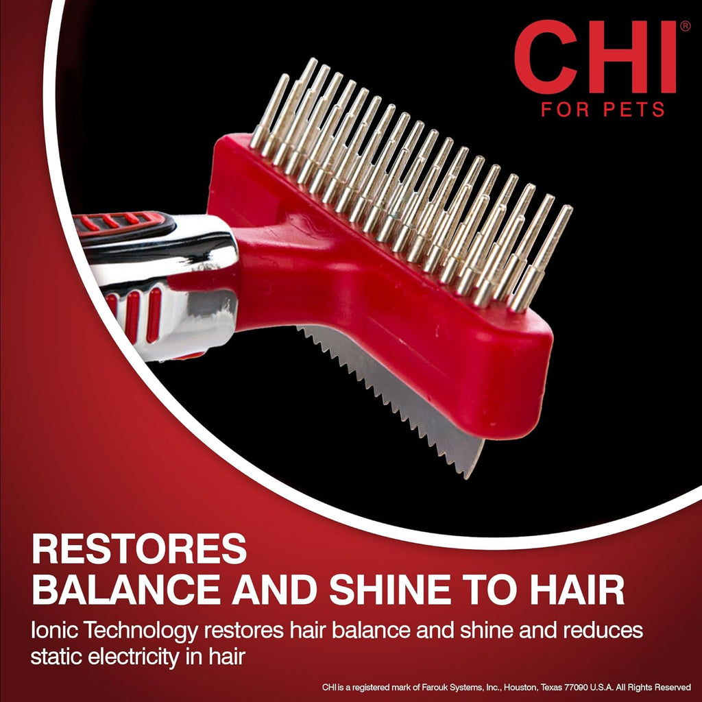 CHI for Dogs Double-Sided Shedding Rake and Blade - Best Grooming Tool for All Hair Types - Safe Dematting and Deshedding Brush for Dogs - Pet Hair Removal Essential