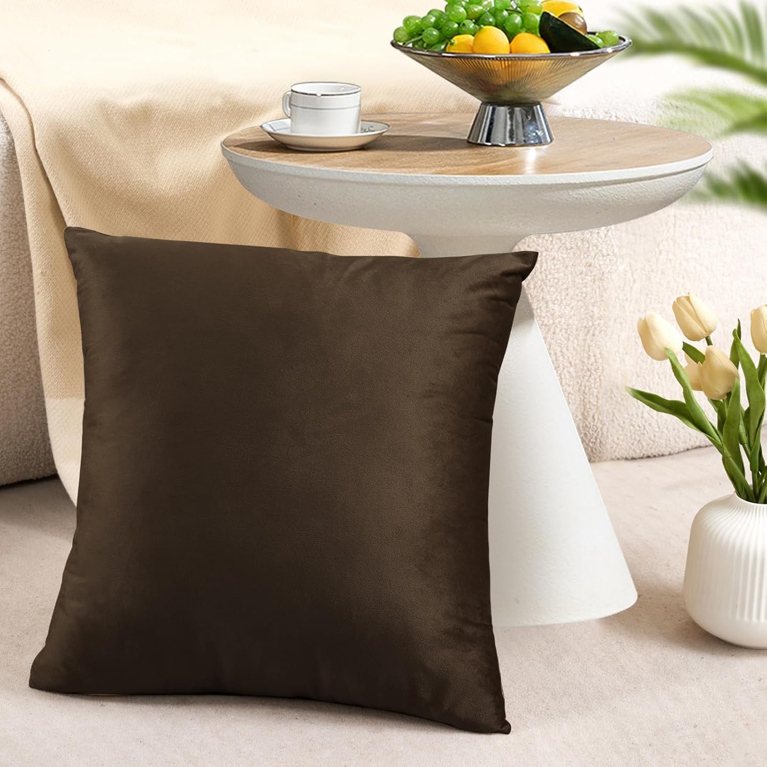 18x18 Inches Dark Brown Series Pillow Covers for Livingroom and Bedroom, Solid Velvet Throw Pillow Covers for Couch Sofa Deor (Brown Series, 18x18)