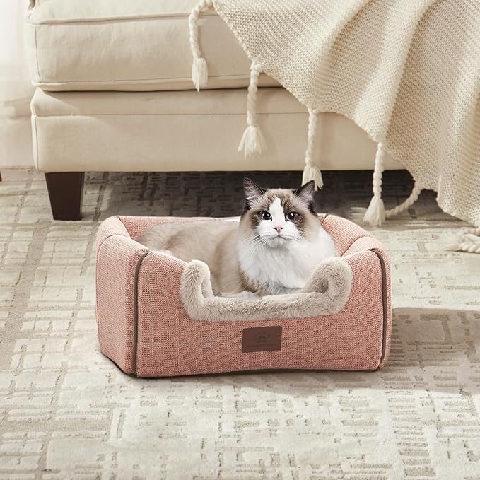 Cat Bed for Indoor Cats - Cat House Cats Tent with Removable Washable Cushioned Pillow, Soft and Self Kitten beds,for Small and Medium Pet Bed, Pink