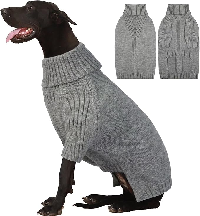 IECOii Extra Large Dog Sweater 4XL,Thermal Warm Dog Sweaters for Giant Breed Dogs,Turtleneck Knitted Knitwear for Pet Winter,Stretchy&Easy On Doggy Sweatshirt for Doberman,Great Dane(Light Grey,XXXXL)