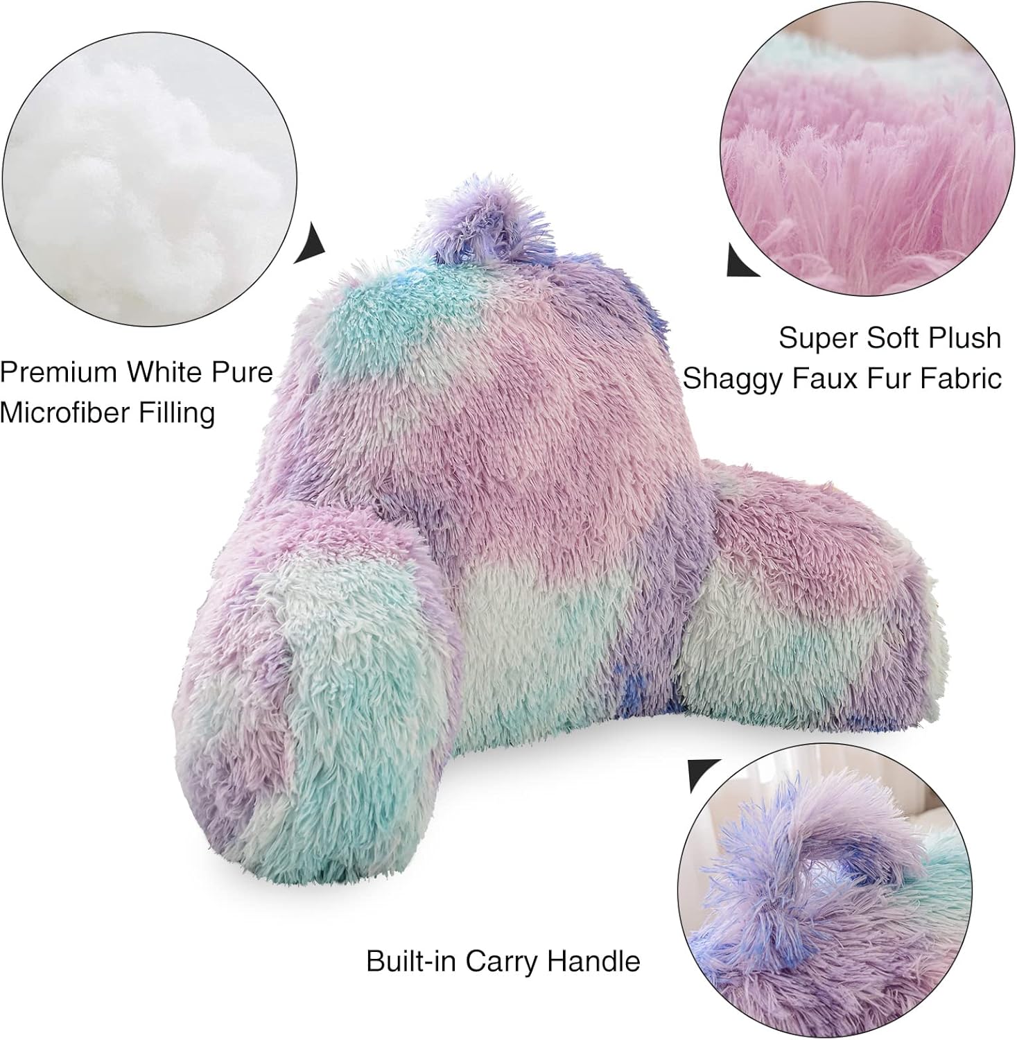 Aimuan Reading Pillow Bed Rest Pillow Plush Shaggy with Arms Cushion for Adults Teens Incline Rest Sitting up & Sleeping Snoring Pillow with Pregnancy Lumbar Back Support (Standard, Blue-Purple)