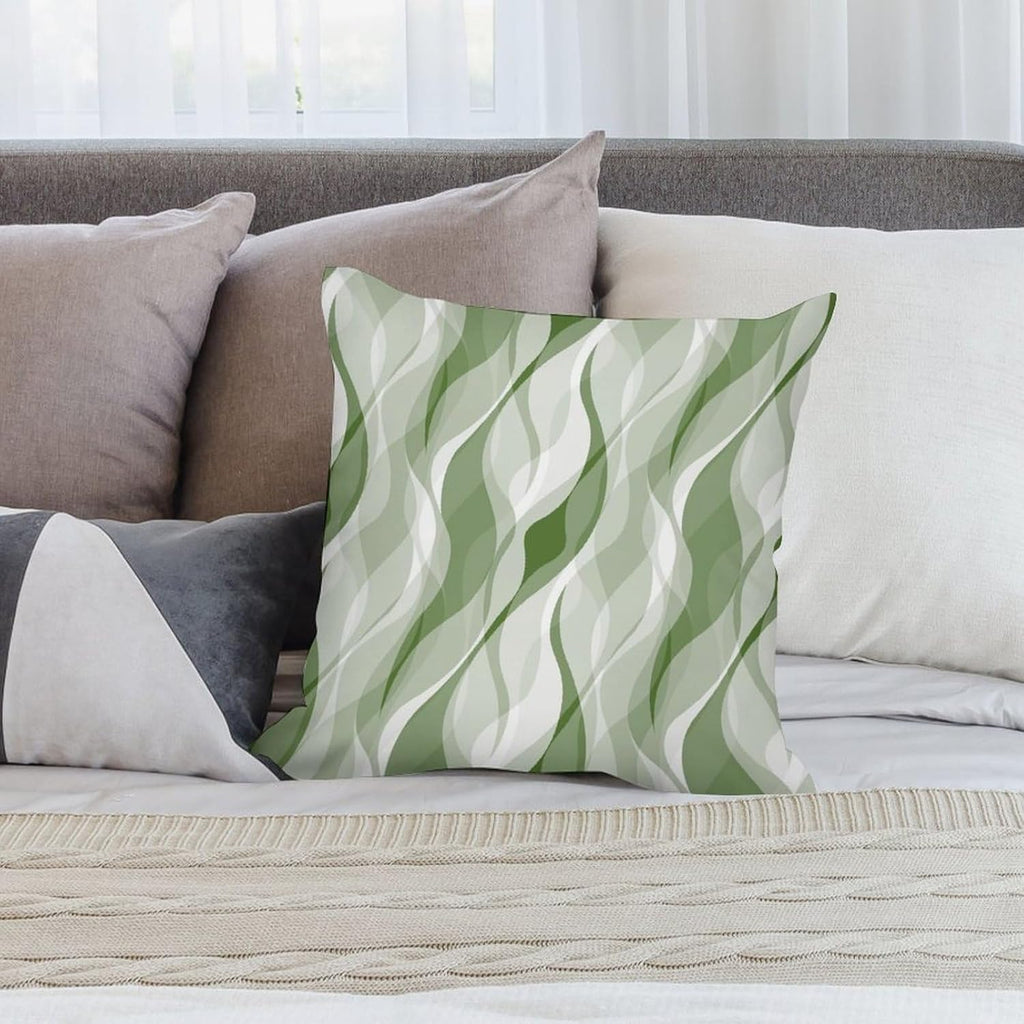 Green Throw Pillow Covers Modern Abstract Ombre Green Striped Decorations for Bedroom Living Room Farmhouse Sofa Pillows Bed Couch 16x16 Inch