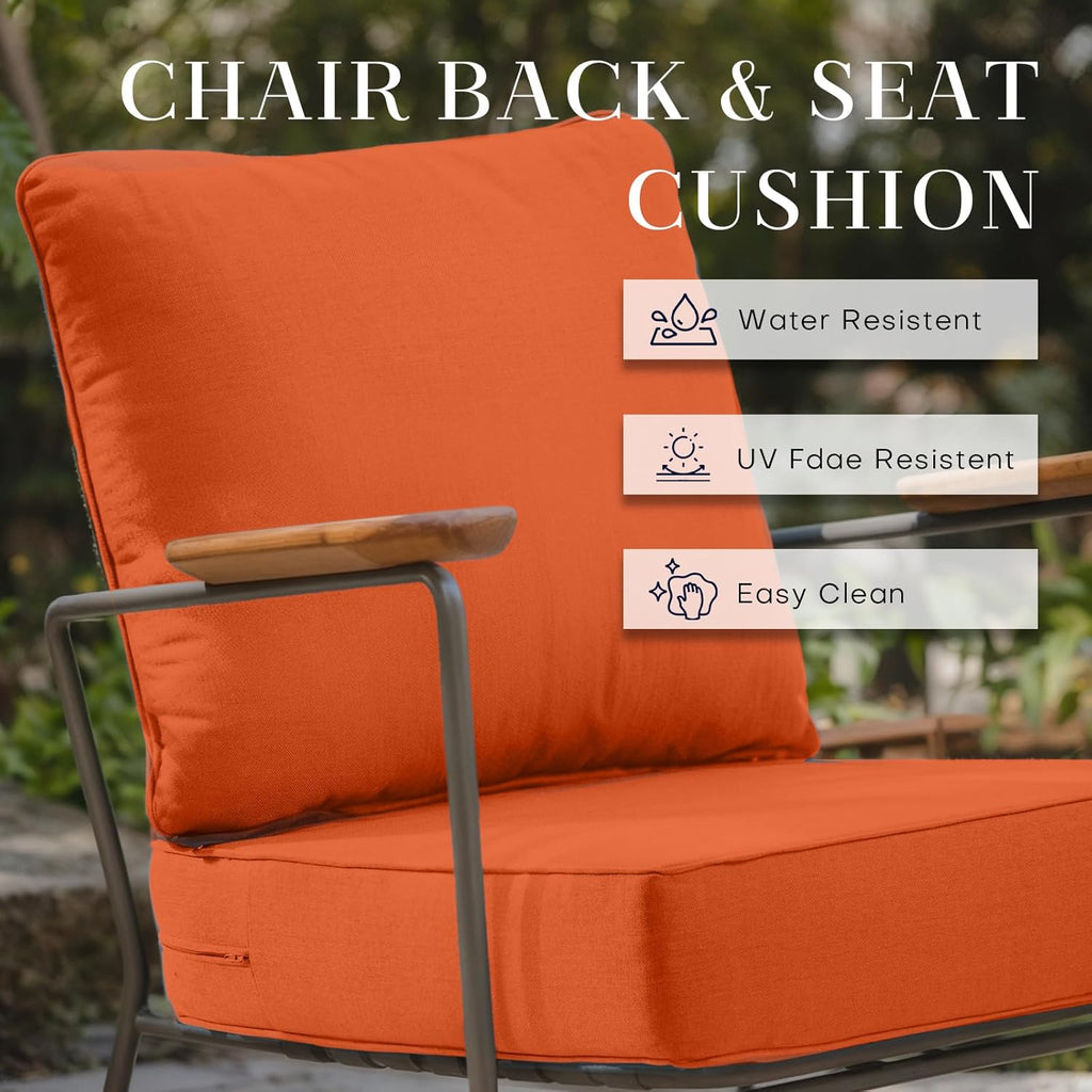 Rilyson Patio Cushions for Outdoor Furniture - 24×24 Inches High Back and Deep Seating Outdoor Cushion for Patio Chairs Sofa Couch Loveseat Water Resistant(Orange/2 Set/No Button)