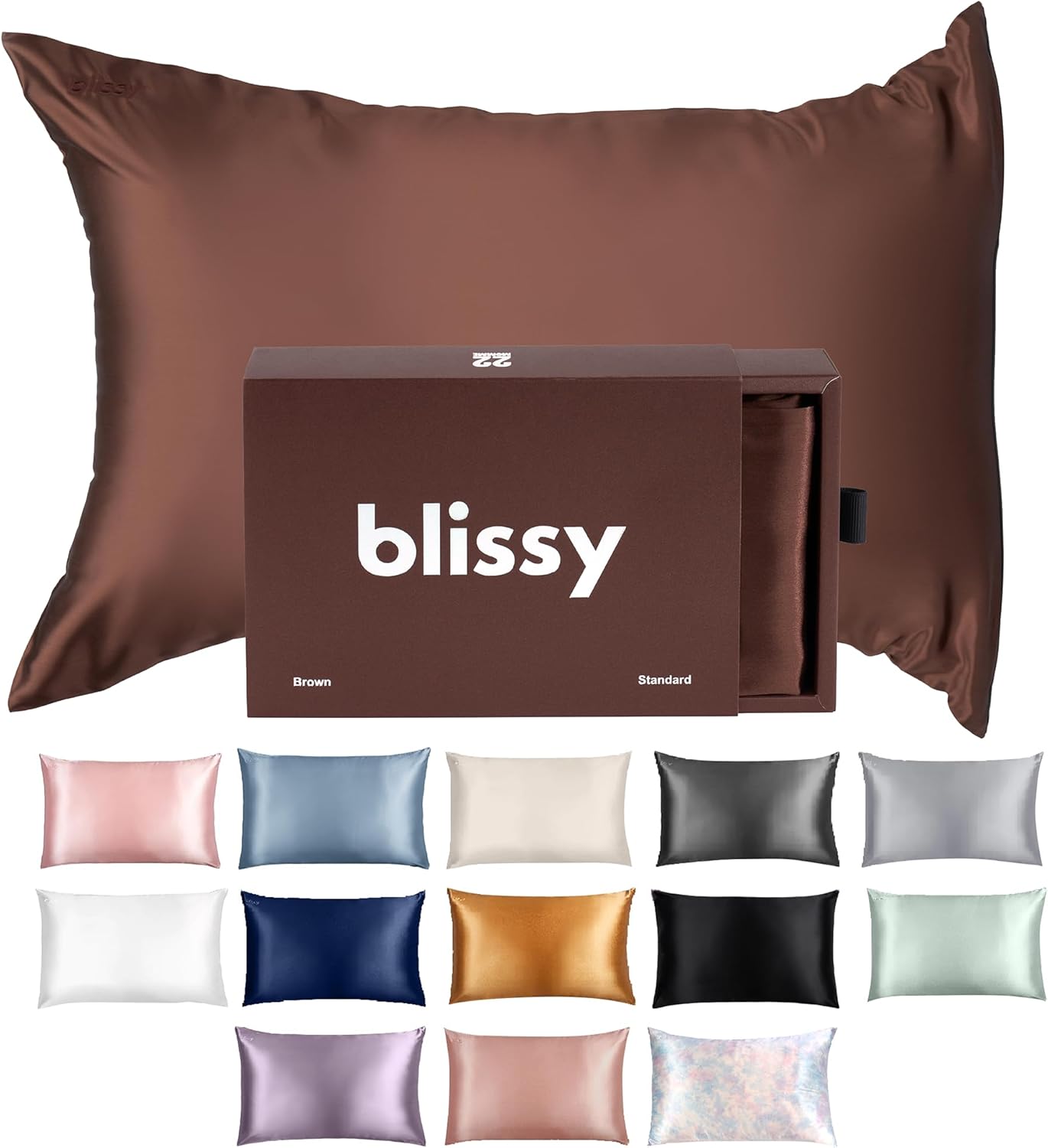 Blissy Silk Pillowcase - 100% Pure Mulberry Silk - 22 Momme 6A High-Grade Fibers - Silk Pillow Cover for Hair & Skin - Regular, Queen & King (Chocolate, Standard)