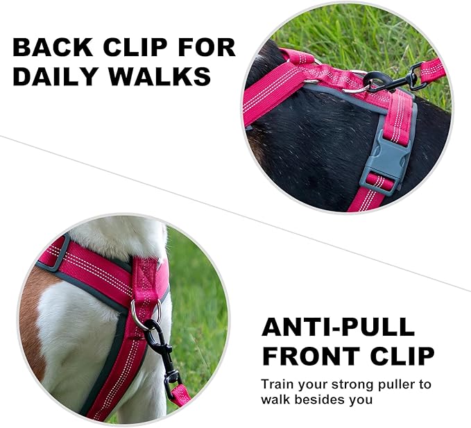 Plutus Pet No Pull Dog Harness, Adjustable Nylon Harness with Soft Padding, Reflective and Heavy Duty Dog Harness for Small, Medium, Large Dogs(Hot Pink, L)
