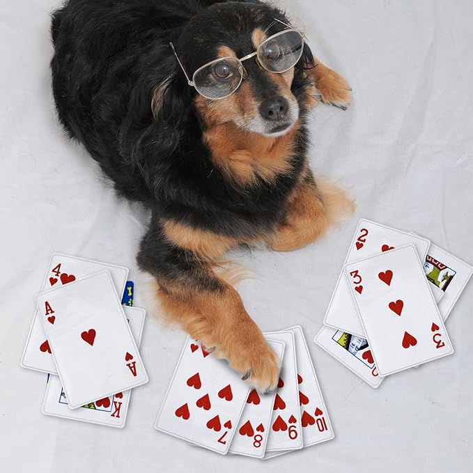 15PCS Funny Poker Dog Toys- Plush Interactive Toys with Crinkle Paper for Small, Medium Puppies- Fun Novelty Play- Cool Stuffed Gifts for Dog Birthday(Red)