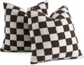 AmHoo Pack of 2 Decorative Throw Pillow Covers Checkerboard Luxury Super Soft Faux Fur Wool Set Case Cushion for Couch Sofa Bedroom 18 x 18-Inch Coffee