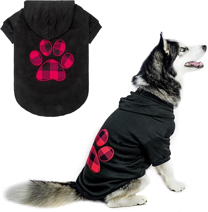 KOOLTAIL Plaid Dog Hoodie Pet Clothes Sweater with Hat and Pocket for Small Medium Large Size Dogs, Soft Winter Warm Dog Cold Weather Coat, Fleece Fall Dog Hooded Sweatshirt for Puppy Cats, Black L