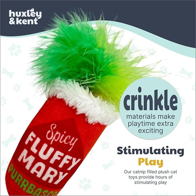 Huxley & Kent Plush Cat Toy - Interactive Catnip Toy for Cats & Kittens - Soft with Crinkle & Catnip - Fun Indoor Play - Fluffy Mary