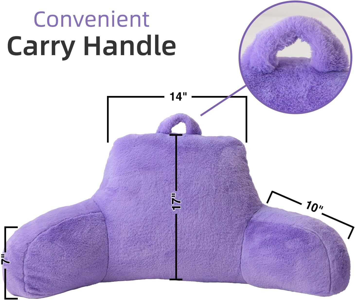 A Nice Night Faux Fur Reading Pillow Bed Wedge Large Adult Children Backrest with Arms Back Support for Sitting Up in Bed/Couch for Bedrest,Lightpurple