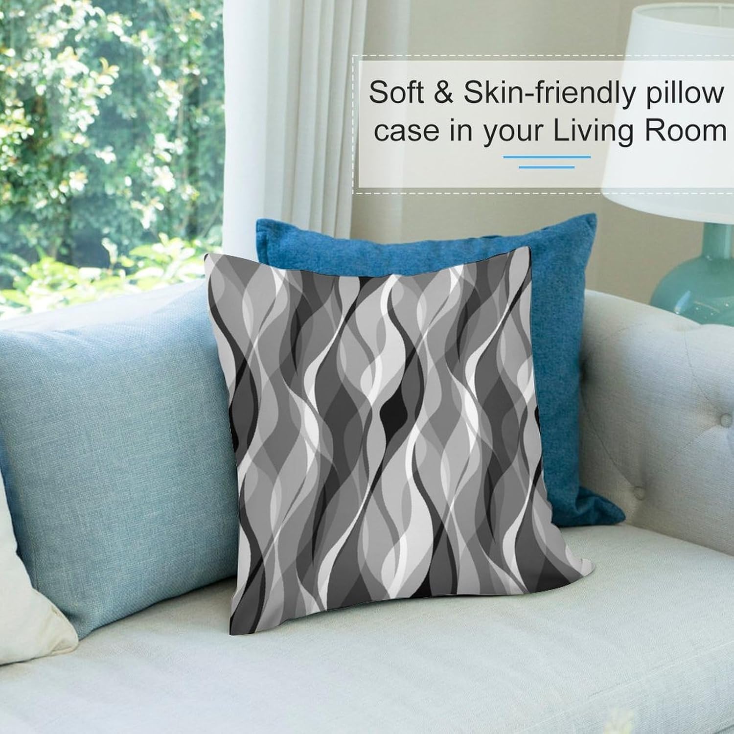 Grey Throw Pillow Covers Modern Abstract Black and Grey Striped Decorations for Bedroom Living Room Farmhouse Sofa Pillows Bed Couch 20x20 Inch