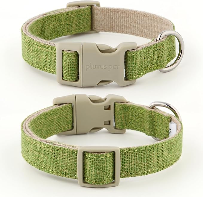 Plutus Pet Cotton Hemp Dog Collar and Leash Set, Adjustable Collar for Small, Medium, and Large Dogs, Heavy Duty and Soft on Skin, Green, XS
