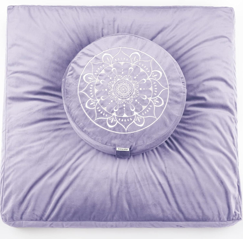 Hihealer Meditation Cushion, Traditional Tibetan Meditation Pillow Velvet Cover - Large Floor Cushion Seating for Adults - Yoga Buckwheat Bolster for Women、Moms