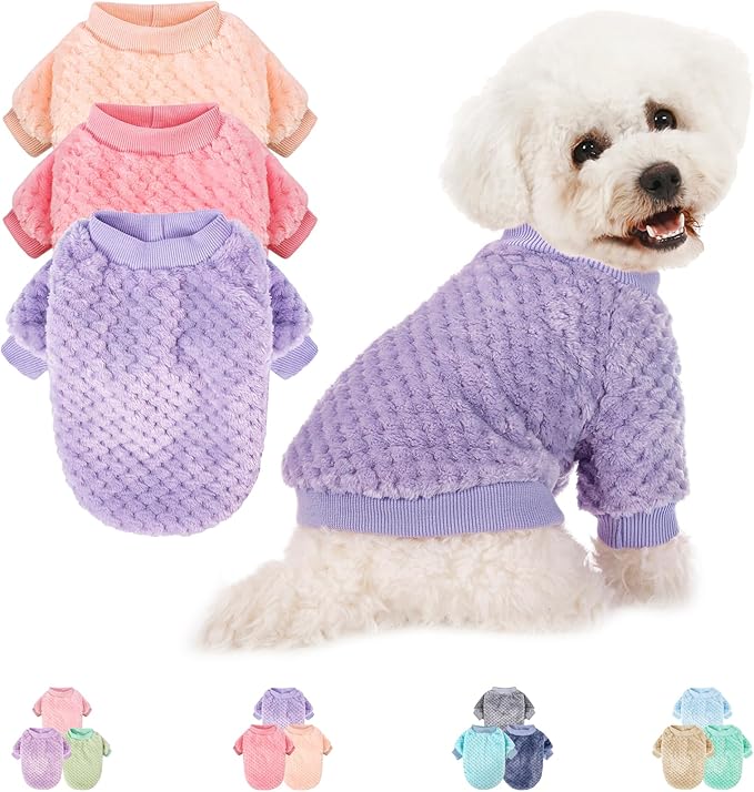 POMIU Dog Sweater, Dog Sweaters for Small Medium Dogs or Cat, Warm Soft Flannel Pet Clothes for Dogs Girl or Boy, Dog Shirt Coat Jacket (Peach+Purple+Rose, XX-Large)