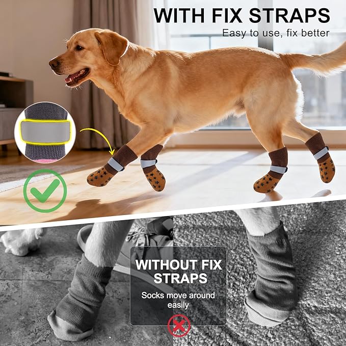 BEAUTYZOO Anti Slip Dog Socks to Prevent Licking Paws, Dog Shoes for Cold Pavement, Grip Socks for Dogs on Hardwood Floors, Dog Booties Alternative, Reflective&Washable Paw Protection for Senior Dogs