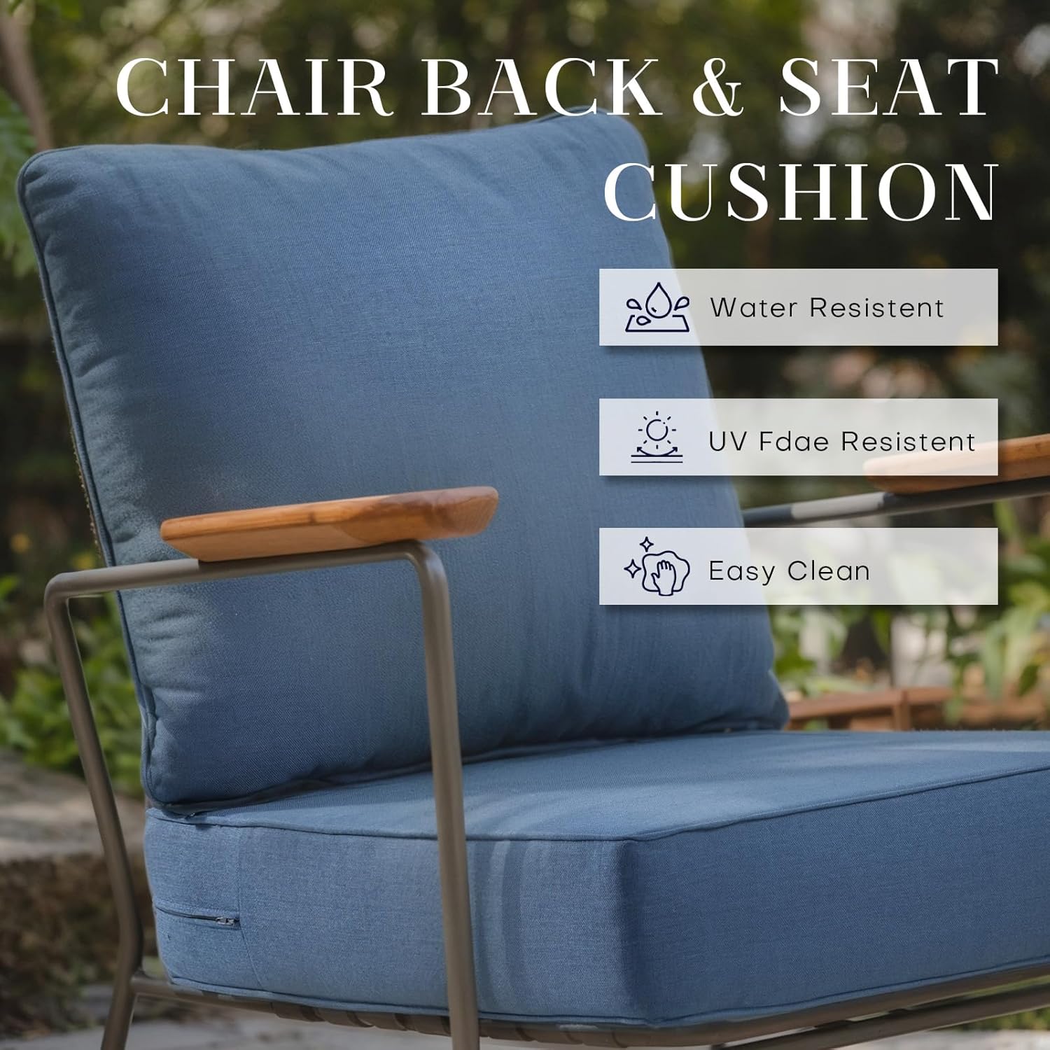 Rilyson Patio Cushions for Outdoor Furniture - 24×24 Inches High Back and Deep Seating Outdoor Cushion for Patio Chairs Sofa Couch Loveseat Water Resistant(Blue/1 Set/No Button)