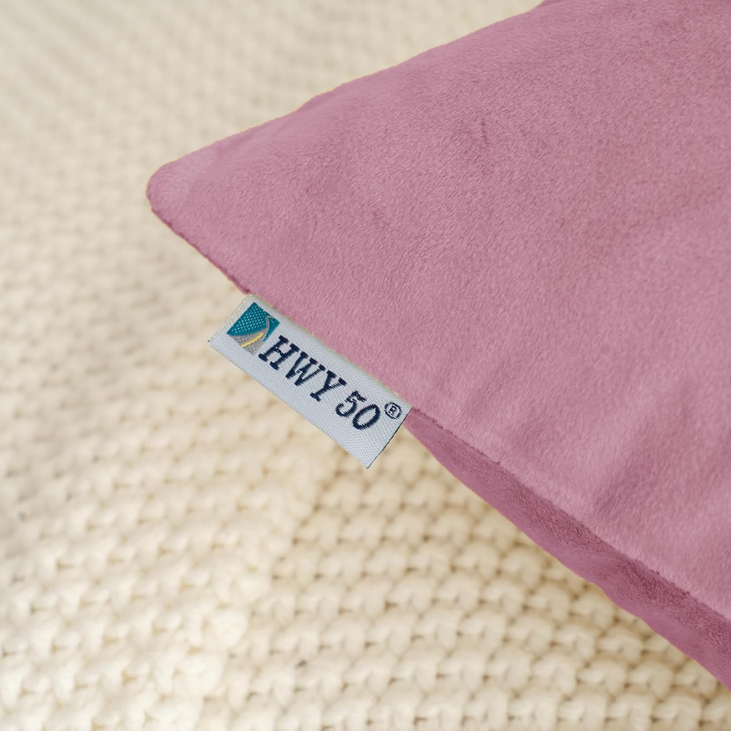 HWY 50 Purple Pink Velvet Throw Pillow Covers 18x18 Inch, Pack of 2 Soft Cozy Solid Decorative Luxury Cushion Cases for Couch Sofa Bed Living Room Bedroom