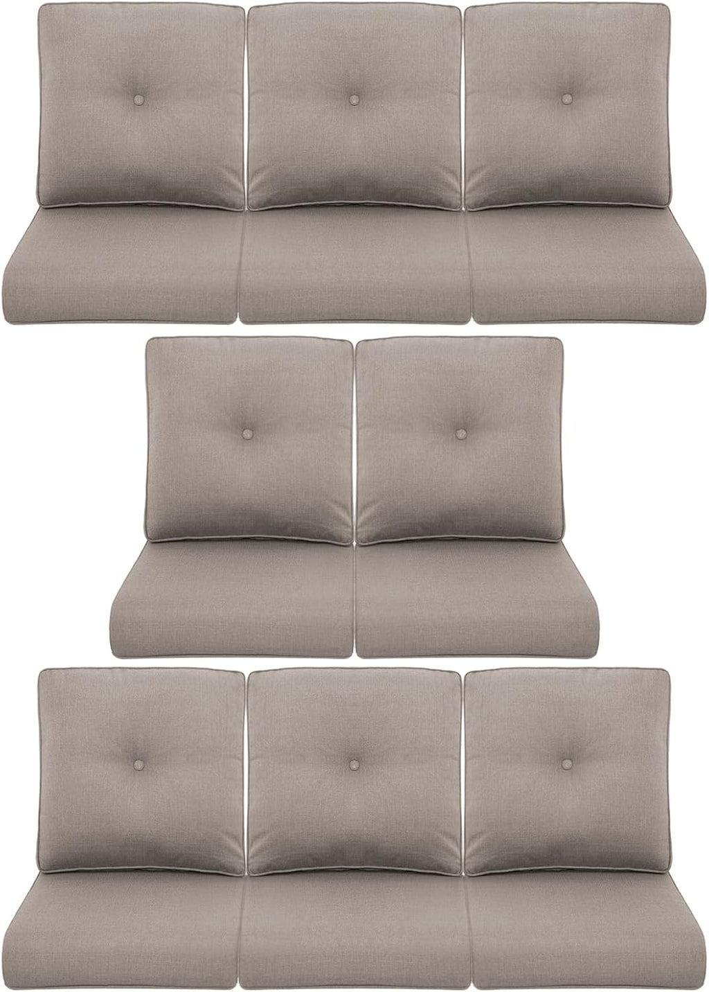 8-Piece Outdoor Patio Cushion Set - Fade & Water Resistant with Removable Olefin Cover, 22x24x4 Inch Memory Foam Cushions for Wicker Sectional Sofa – Grey/Buckle