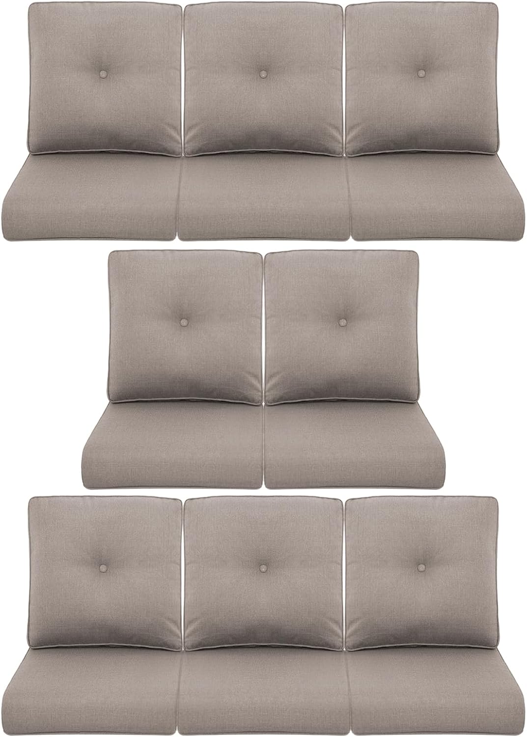 8-Piece Outdoor Patio Cushion Set - Fade & Water Resistant with Removable Olefin Cover, 22x24x4 Inch Memory Foam Cushions for Wicker Sectional Sofa – Grey/Buckle