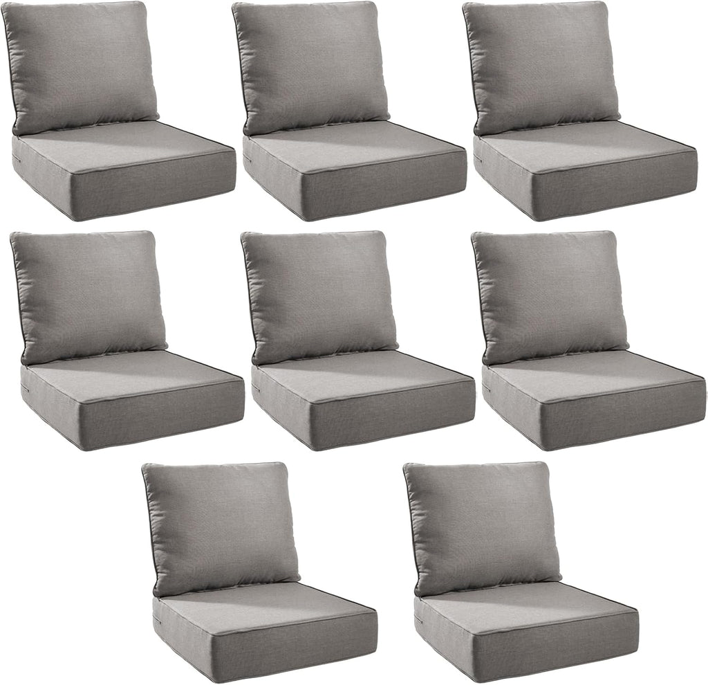 Outdoor Cushion Set for Furniture Patio Furniture, UV Resistant, Water Resistant - 6 Inch Thick Foam Garden Cushions– 24x24 Inch Patio Seat Covers for Chair/Sofa/Couch | Grey | 8-Pack |