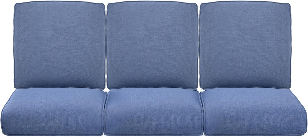 Pop 22x25/22x24 Outdoor Cushions for Patio Couch Chairs Set of 3 - High Back Comfy Outside Seat Cushions for Wicker Dining Rocker Glider Loveseat 3-Seater Sectional Sofa - Navy Blue/Classic