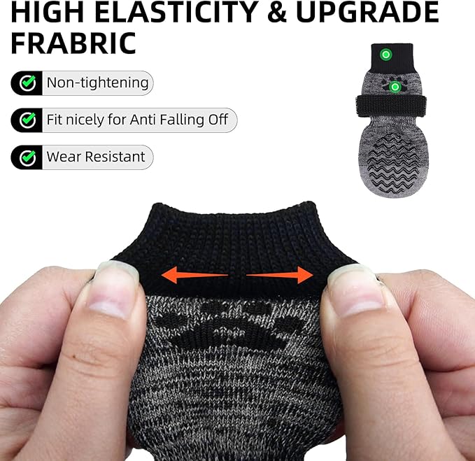 PUPTECK Anti Slip Dog Socks 2 Pairs with Double Grippers for Hardwood Floors, Shoes for Hot/Cold Pavement, Boots & Paws Protectors to Prevent Licking, Traction Booties for Senior Small Large Dogs