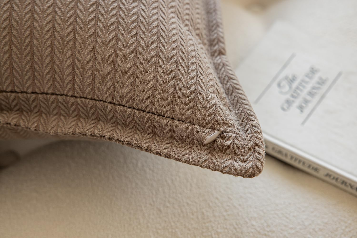 Set of 2 Cozy Striped Herringbone Flange Throw Pillow Covers, Aesthetic Embossed Pattern Pillow Covers for Couch and Bed - 20"x20", Taupe