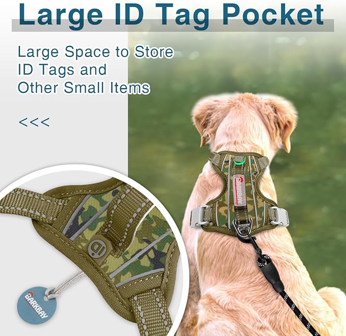 BARKBAY Dog Harness No Pull with ID Tag Pocket - Heavy Duty, Reflective, Easy Control for Large Dogs(Camo,XS)