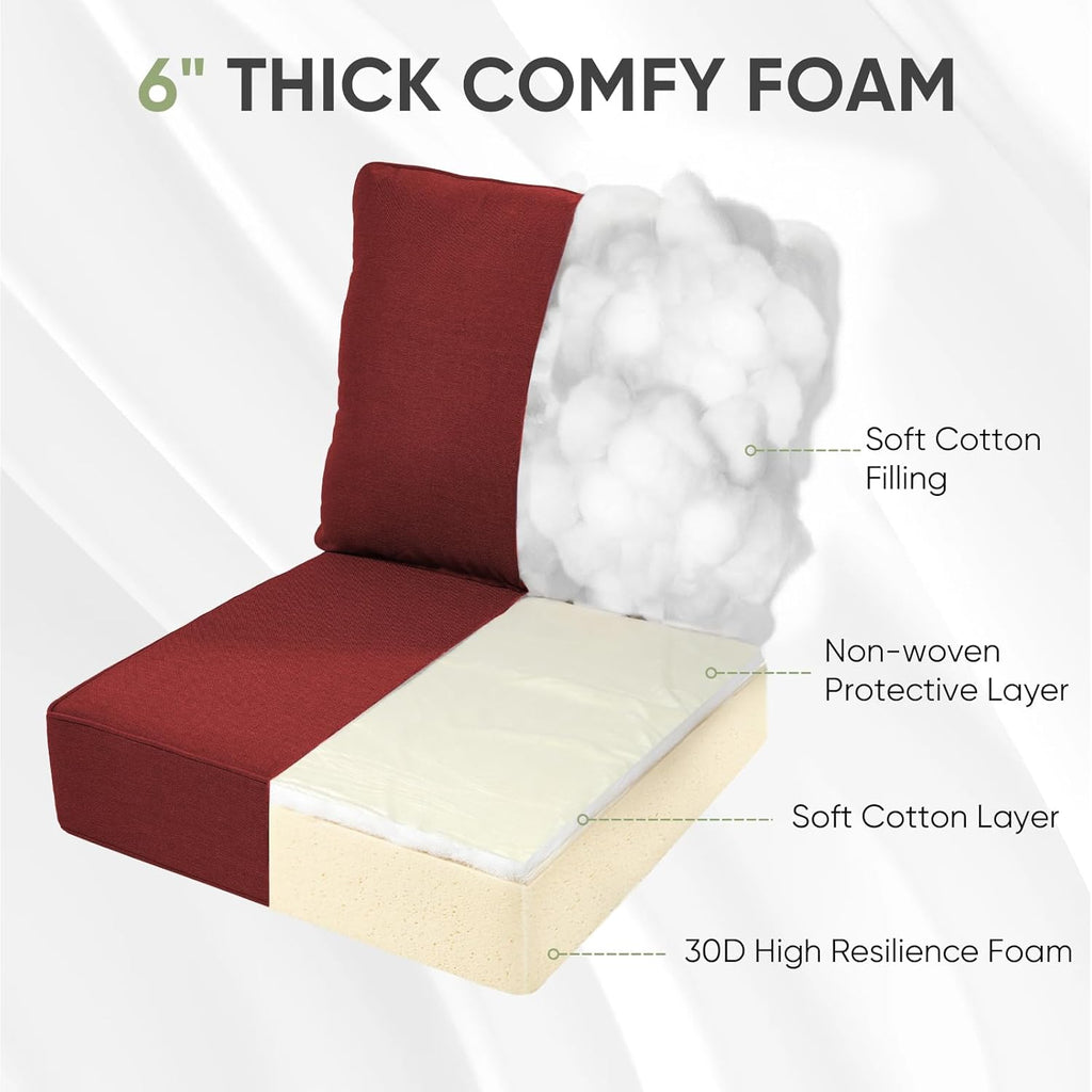 Outdoor Chair Cushions, 6 inch Thick Seat Cushion for Outdoor Furniture, Waterproof 22x24 Patio Furniture Cushions, Patio Couch Cushions Replacement, Include 2 Back & 2 Seat Cushion, Thick/Red