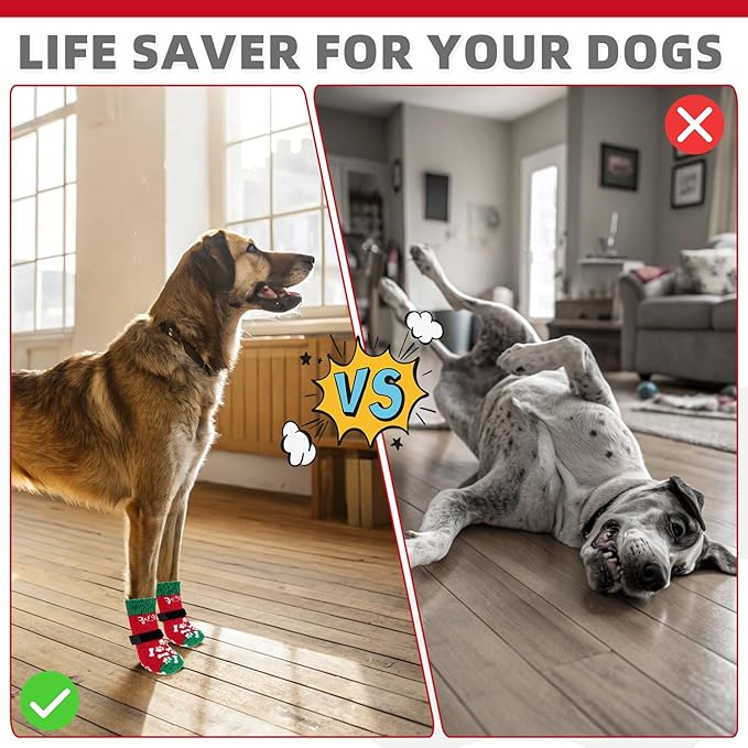 KOOLTAIL Anti Slip Dog Socks for Hot/Cold Pavement to Prevent Licking Paws, Dog Boots&Paw Protector with Grippers for Hardwood Floors, Traction Control No Twist Booties for Small Medium Large Dogs