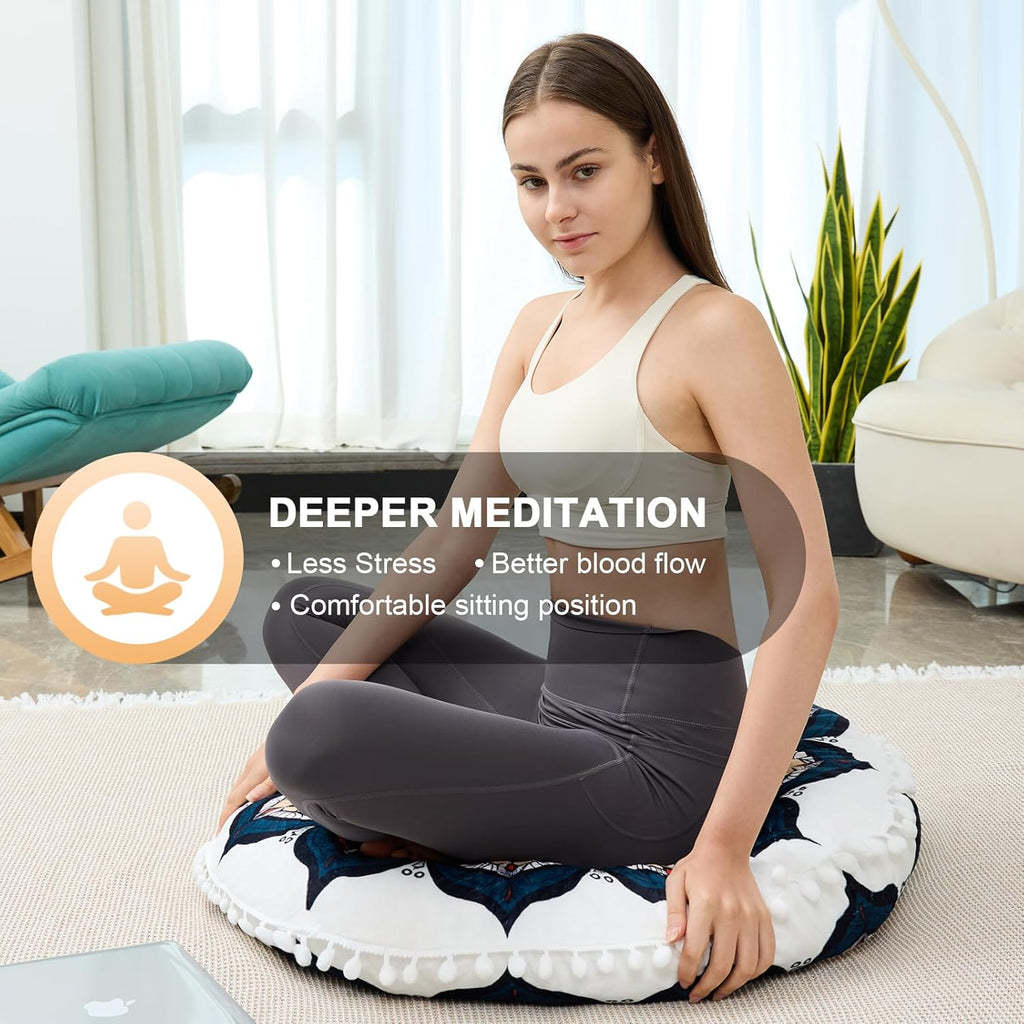 32 in Meditation Floor Cushion, Round Large Floor Pillow for Adult, Yoga Pillows for Sitting On Floor, Boho, Memory Foam Filling