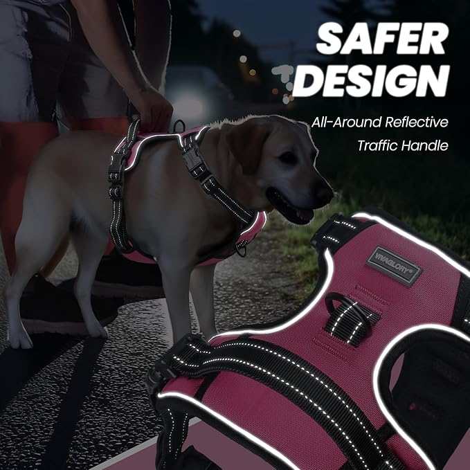 VIVAGLORY Dog Harness Easefit No Pull Dog Harness with Front Clip & Handle for Lifting Training, Adjustable Padded No-Pull Anti Pull Easy On for Puppy & Pet, L, Pink