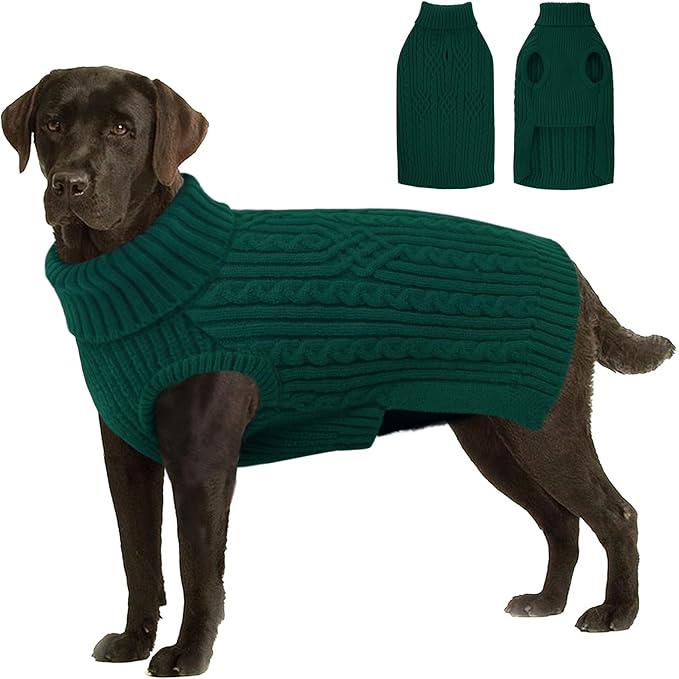 AOFITEE XL Dog Sweater, Extra Large Dog Sweater Girl Boy, Warm Turtleneck Fall Dogs Sweaters Girl Boy, Green Dogs Christmas Sweaters Pet Knitwear, Soft Pullover for Beagle, Weimaraner, Dalmation, XL