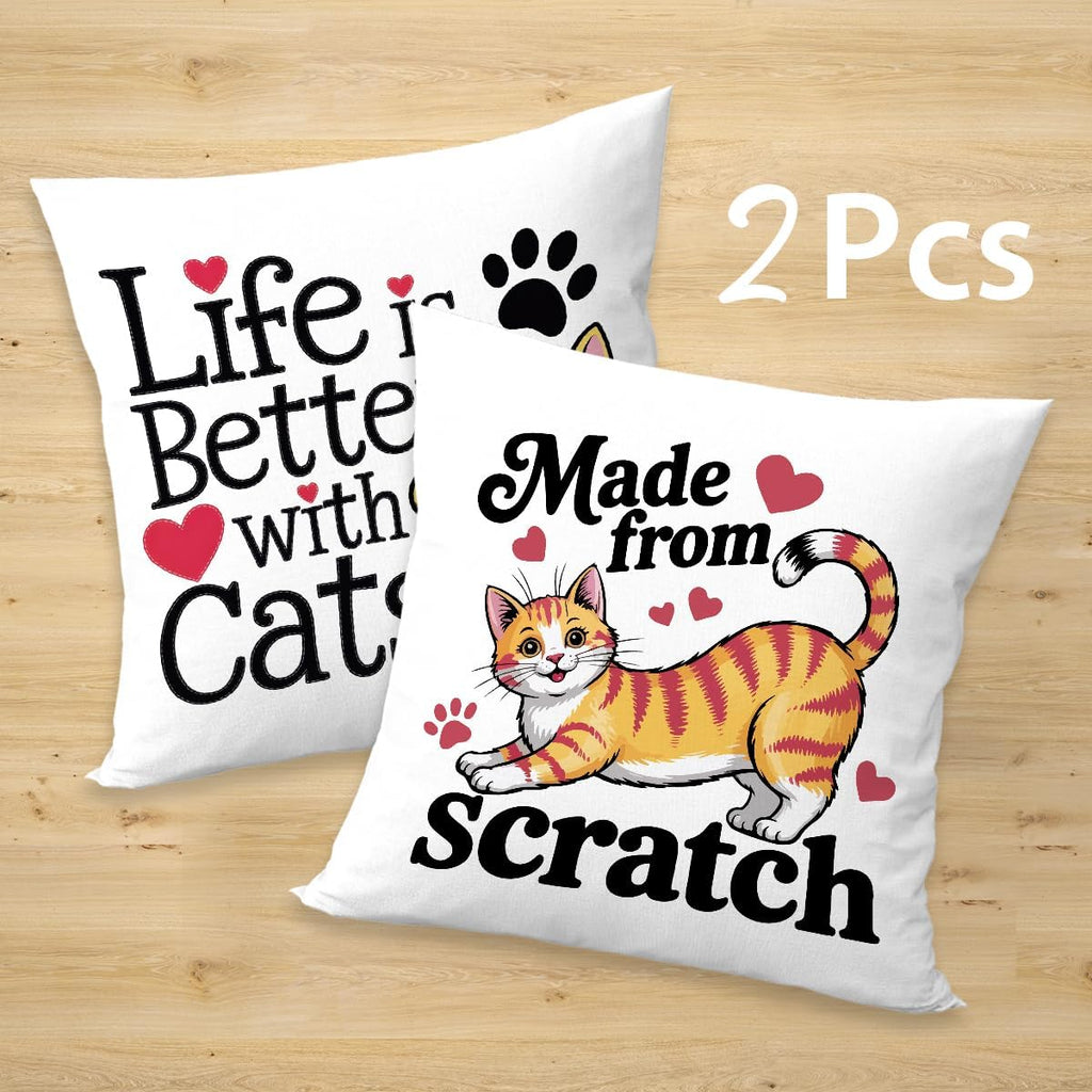 2 Pcs Abstract Cats Throw Pillow Cover, Crazy Cat Lady Gifts for Women Cat Decor, Square Decorative Throw Pillow Case for Couch Sofa Bed Bedroom Apartment Dorm Living Room Office Home Decor