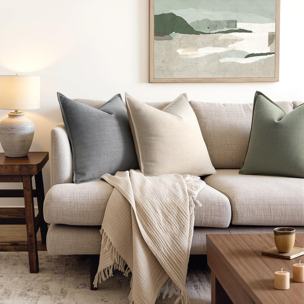 MIULEE Decorative Pillow Covers 20x20, 2 Pack Boho Farmhouse Neutral Throw Pillows for Couch, Thick Textured Modern Linen Cushion Cases Sofa Bed Living Room Home Decor, Grey