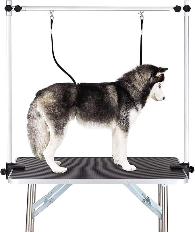 Dog Pet Grooming Table for Large Dogs Adjustable Height Heavy Duty Professional Portable Trimming Table with Arm/Noose/Mesh Tray, Maximum Capacity Up to 330 LBS, 42''/Black