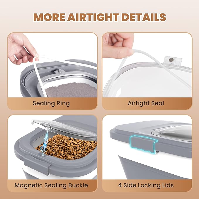 23-25 Lbs Airtight Dog Food Storage Container,Collapsible Pet food storage Container,All-in-One Cat Food Container Set with Scoops,Can Covers & Can Opener Spoons,Small Bin and Waste Bags