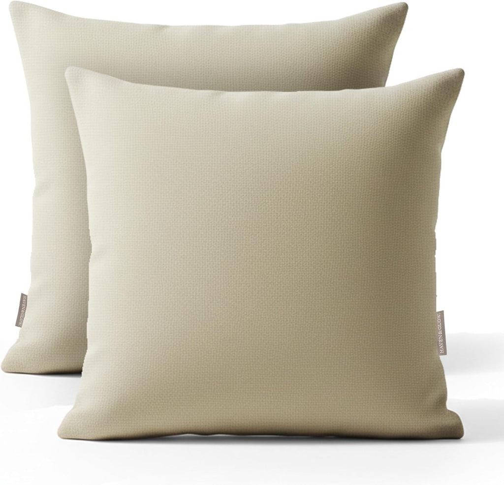 Haven & Glow Decorative Throw Pillow Cover – Square Cushion Case with Zipper | Modern Sofa, Couch & Bed Accent Pillow Covers for Living Room, Bedroom & Home Decor | 18 x 18 Inch – Khaki – Pack of 2