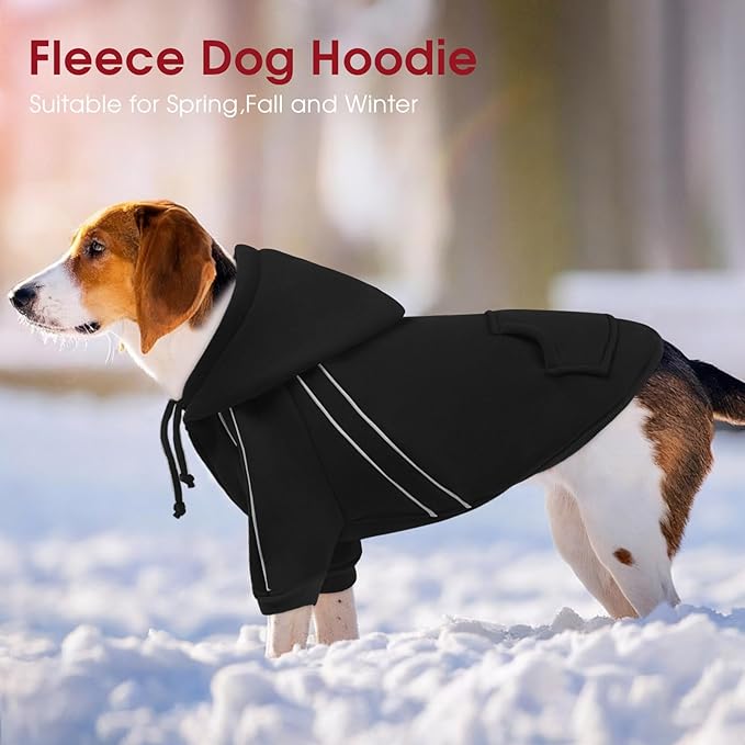 ASENKU Cozy Dog Hoodie，Soft Sweater with Adjustable Hood, Back Pocket and Leash Access Hole，Warm Reflective Sweatshirt for Cold Weather（Black，2XL