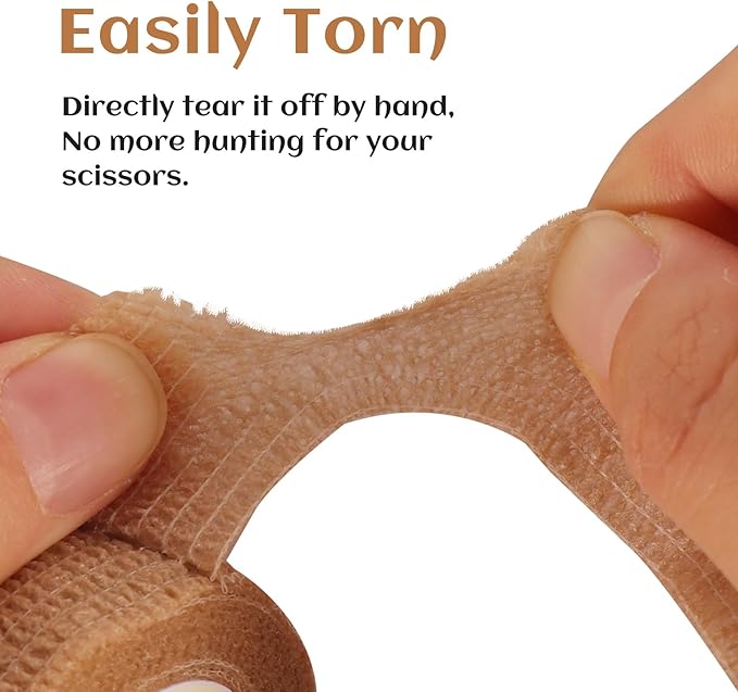 24 Rolls Elastic Self Adhesive Bandage Wrap 1 Inch, Breathable Non Woven Cohesive Bandage, Vet Wrap for Dogs, Ankle Sprains Swelling Medical First Aid Tape, Sports Athletic Tape (Brown)