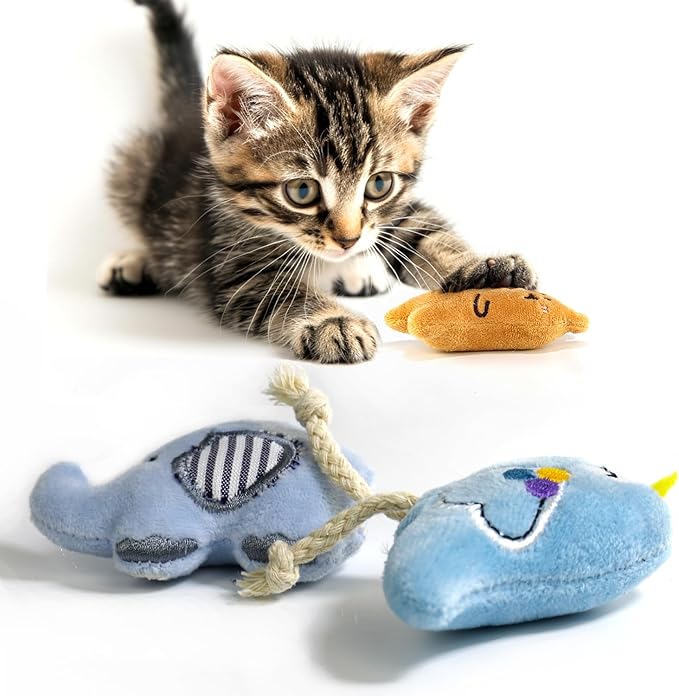 Cat Toys, Interactive Cats Toy for Indoor Cats, Soft and Durable Crinkle Sound Catnip Toys, Catnip Filled Mouse Cat Teething Chew Toy (Pack of 6)