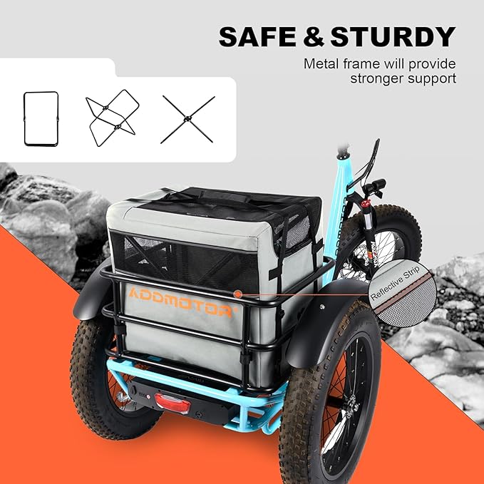 Addmotor Soft Sided Pet Carrier, Large Cat Carriers for Small Dogs Medium Large Cats up to 25 Lbs, Cat Carrier Soft for 2 Cat with Mental Frame for E-Trike Basket, Waterproof 600D, Gray