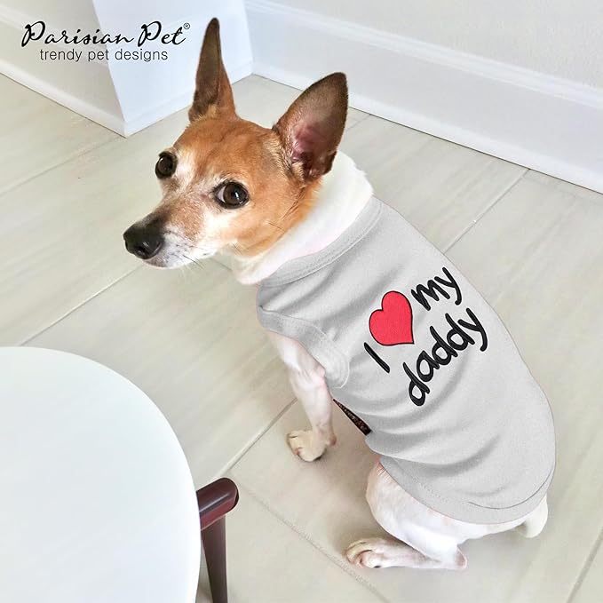 Parisian Pet Unisex Dog T-Shirt - Embroidered 'I Love My Daddy' 100% Cotton, Dog Tee Shirts - Breathable Sleeveless Pet Vest - Clothes for Medium-Sized Dogs - M