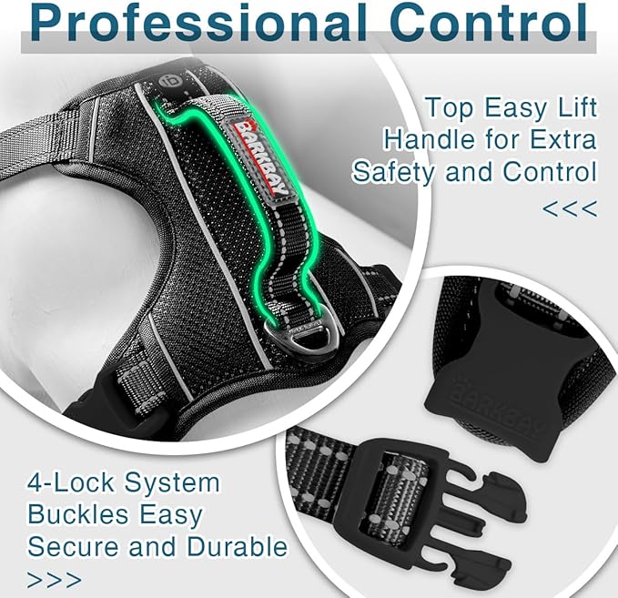 BARKBAY Dog Harness No Pull with ID Tag Pocket - Heavy Duty, Reflective, Easy Control for Large Dogs(Black,XL)